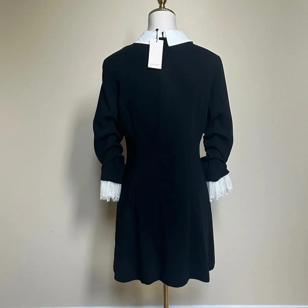 Cinq à Sept Savina Dress Black Ivory Size 8 | NWT| Silk Collar Lace Trim Dress - Picture 3 of 8